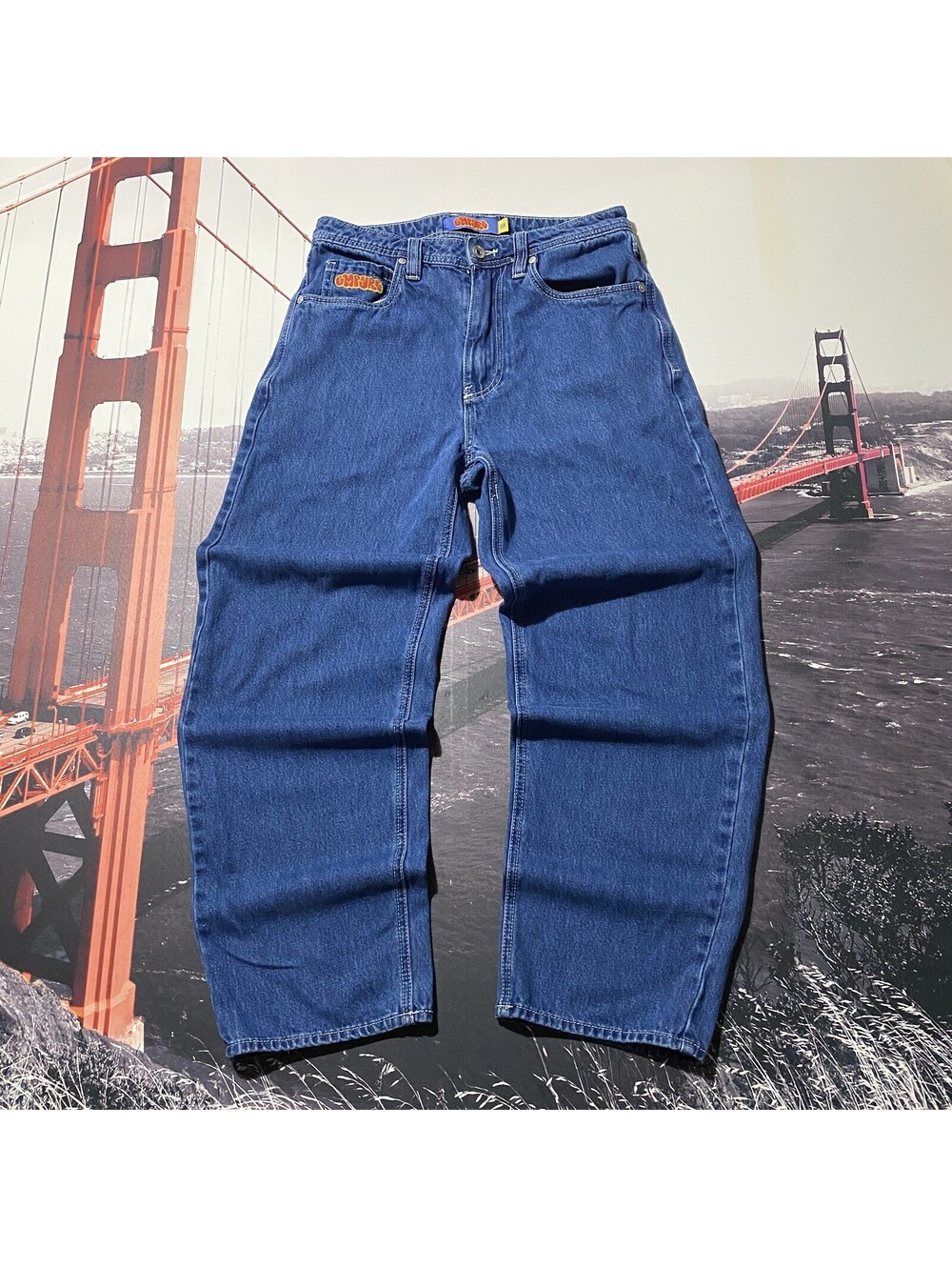 Empyre Jeans Size 28 Blue Denim Loose Baggy Skate Embroidered Cat Spray Y2K